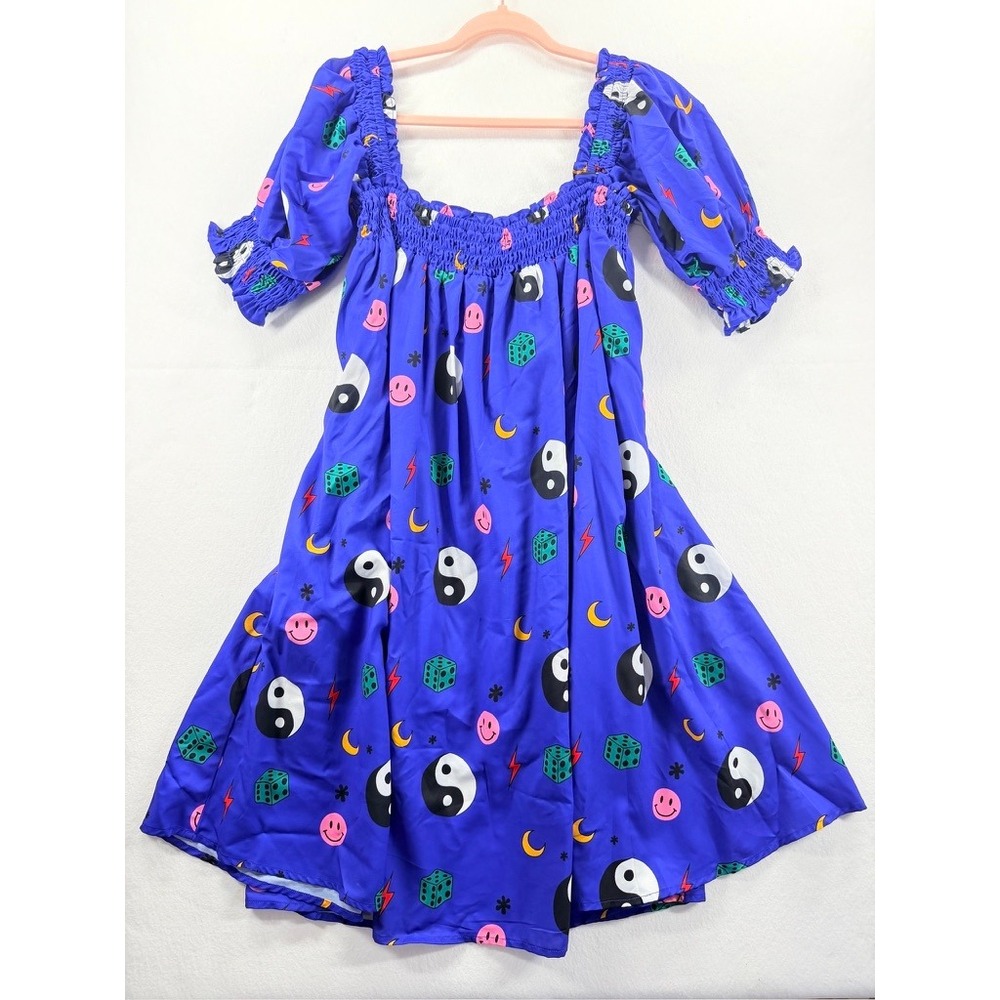 Dressed in LALA Royal Blue Mini Dress with Black & White Yin Yang Print